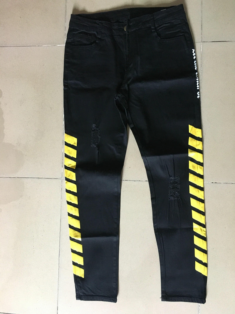 Men's Skinny Yellow Stripes Light Jeans - AM APPAREL