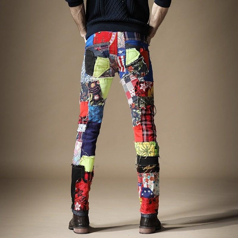 Men's Slim Patchwork Punk Style Designer Pants - AM APPAREL