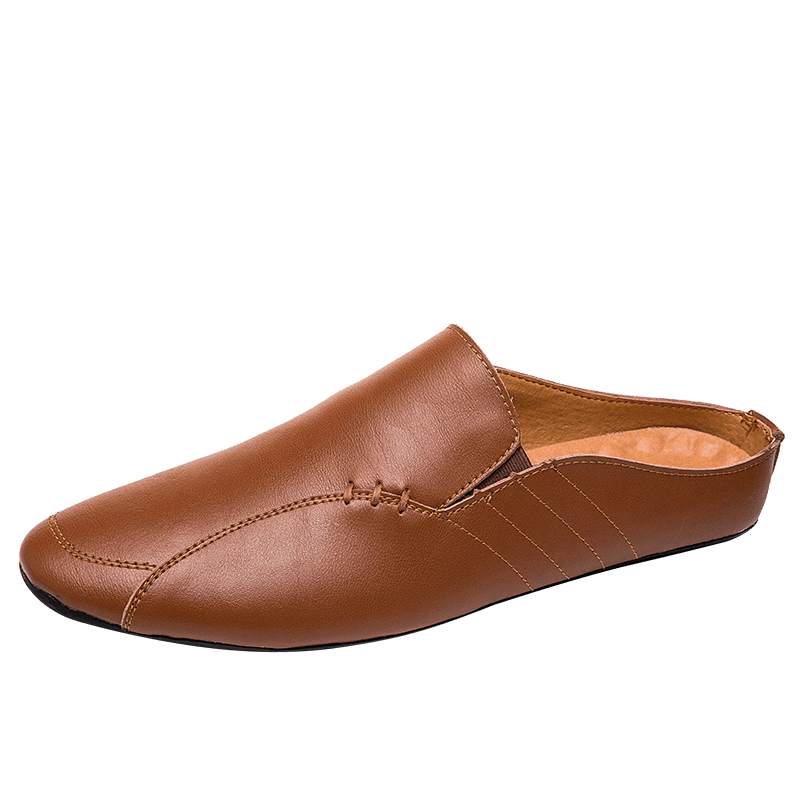 Men's Split Faux Leather Backless Loafers - AM APPAREL