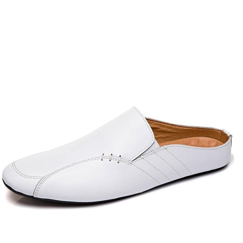 Men's Split Faux Leather Backless Loafers - AM APPAREL