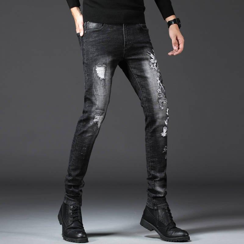 Men's Spring Ripped Slim Stretch Jeans - AM APPAREL