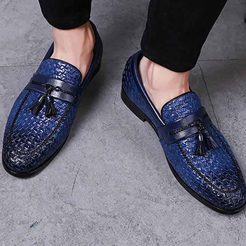 Men's Tassel Plaid Faux Leather Loafers - AM APPAREL