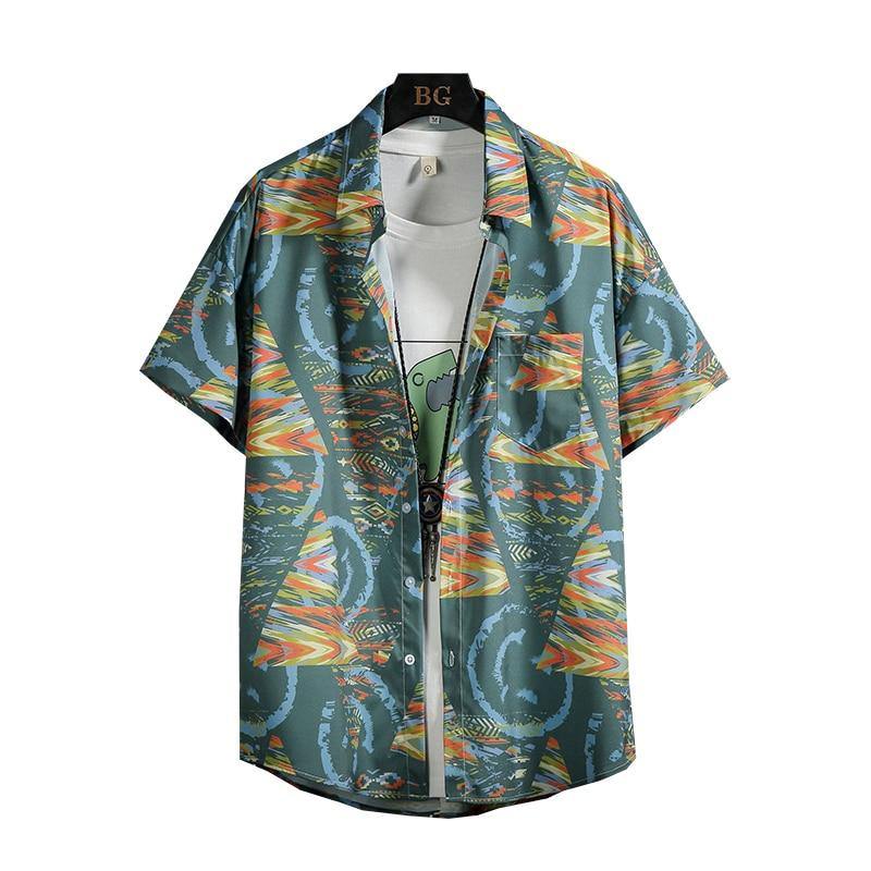 Men's Tie Dye Print Beach Short Sleeved Shirt - AM APPAREL