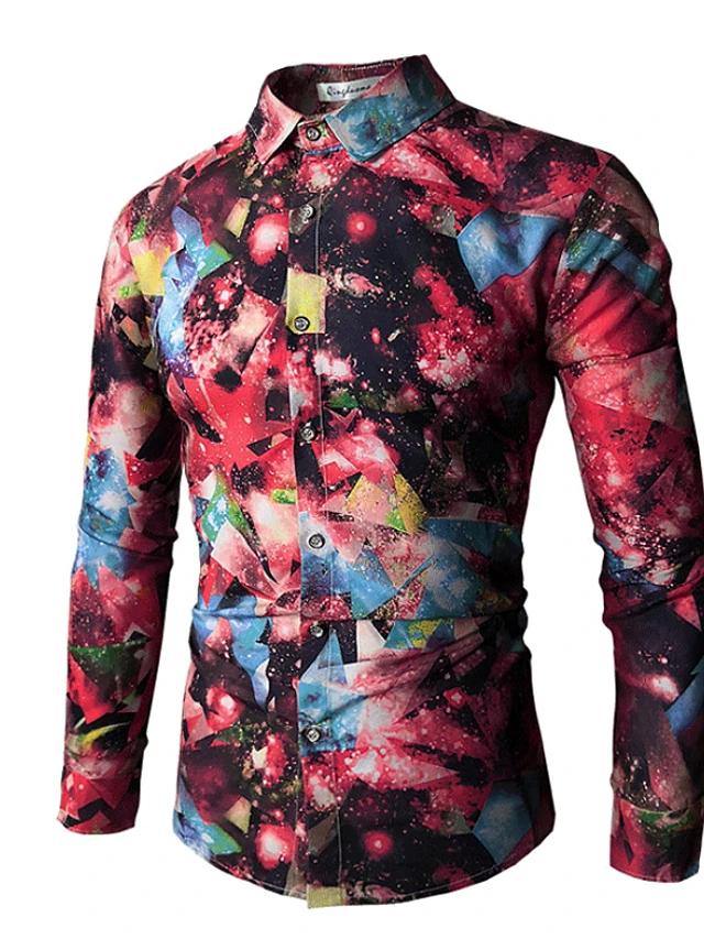 Men's Tie Dye Print Slim Fit Polyester Shirt - AM APPAREL