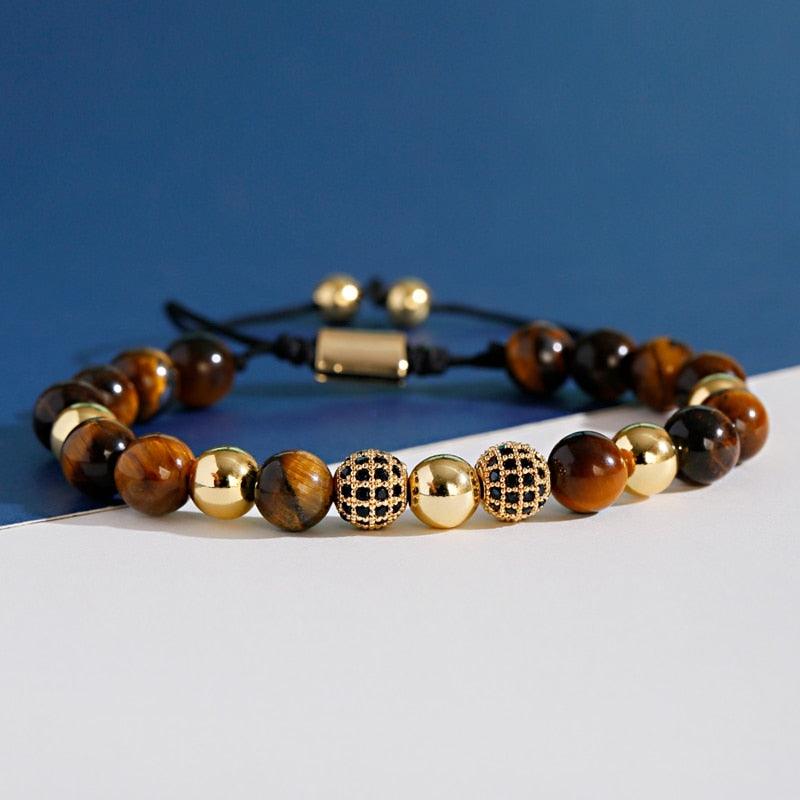 Men's Tiger Eyes Beads Weaving Bracelet - AM APPAREL