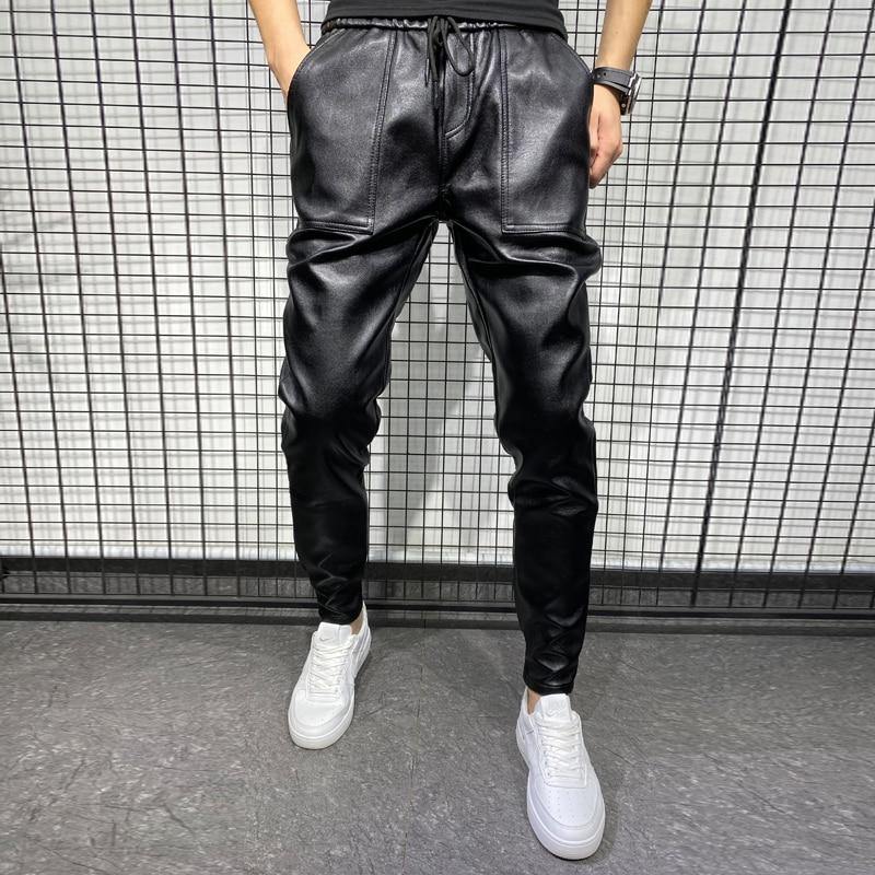 Men's Winter Thick PU Leather Pants - AM APPAREL