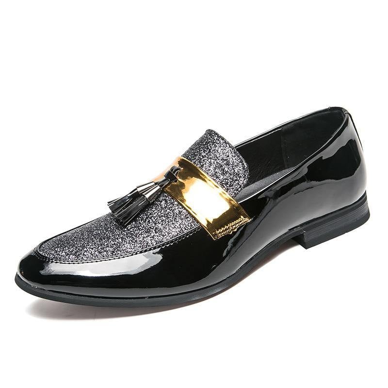 MESC Men's Formal PU Leather Glitter Loafers - AM APPAREL