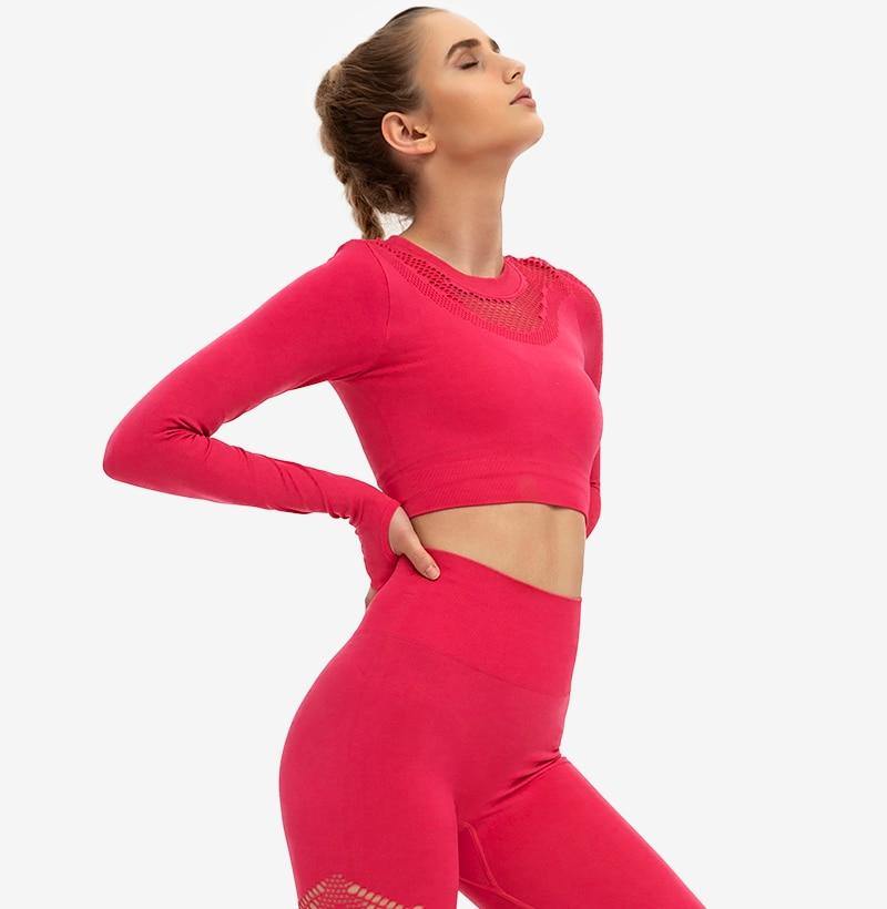 Nylon Women's Fitness Yoga Legging & Long Sleeve Top Set - AM APPAREL