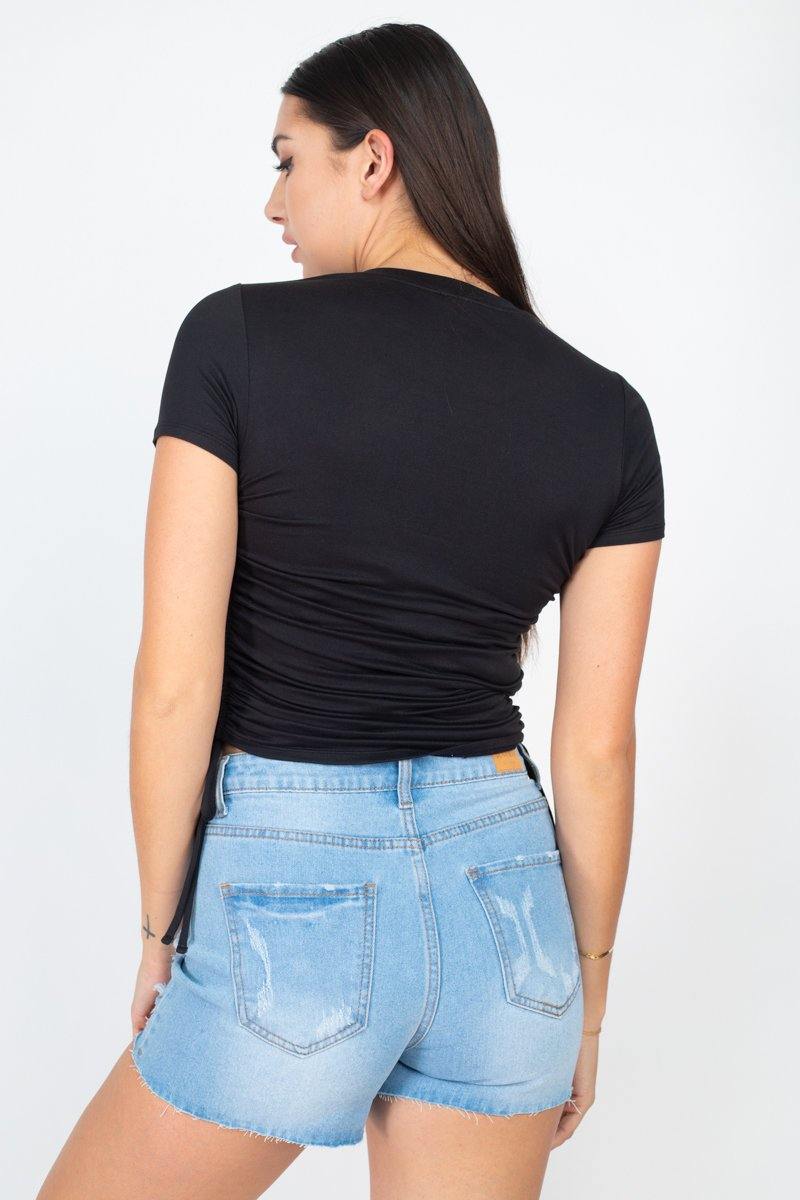 Ruched Sides Drawstring Crop Top - AM APPAREL