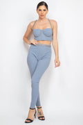 Stone Embellished Top And Pants Set - AM APPAREL