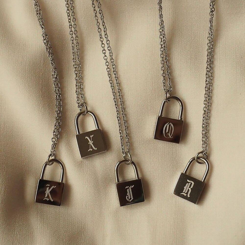 Unisex Engraved Letters Lock Pendant Chain - AM APPAREL