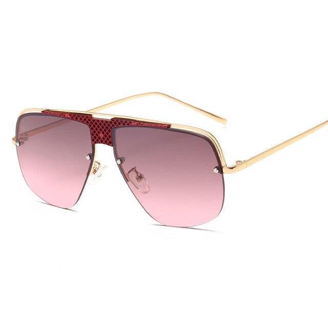 Unisex Irregular Shaped Mirror Half Metal Frame Sunglasses - AM APPAREL