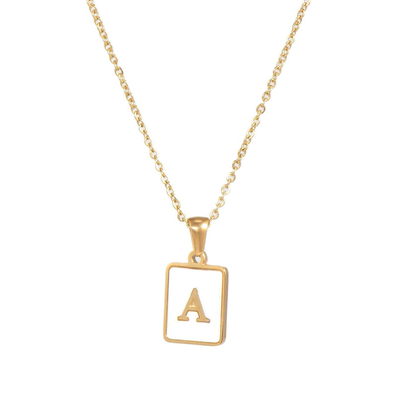 Unisex Square Letter Engraved Pendant Necklace - AM APPAREL