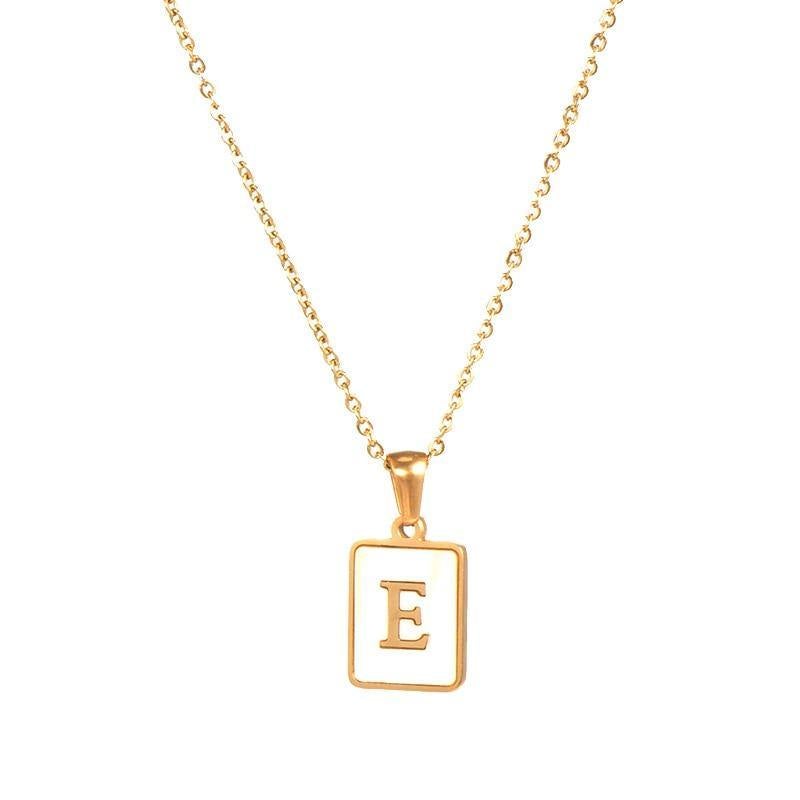 Unisex Square Letter Engraved Pendant Necklace - AM APPAREL