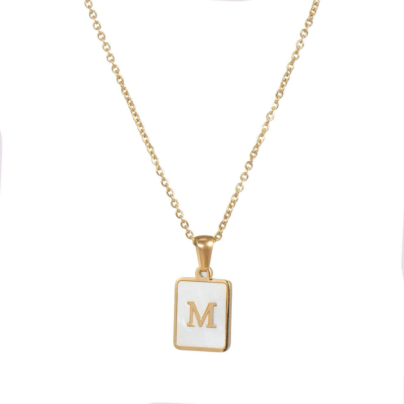 Unisex Square Letter Engraved Pendant Necklace - AM APPAREL