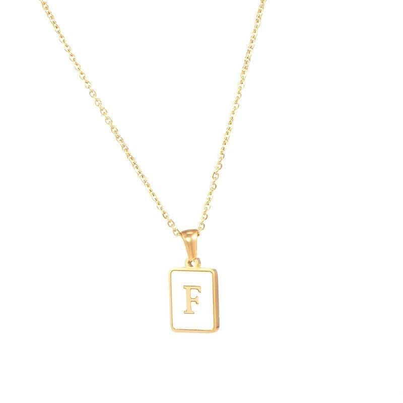 Unisex Square Letter Engraved Pendant Necklace - AM APPAREL