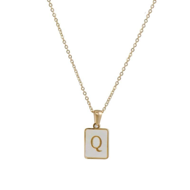 Unisex Square Letter Engraved Pendant Necklace - AM APPAREL