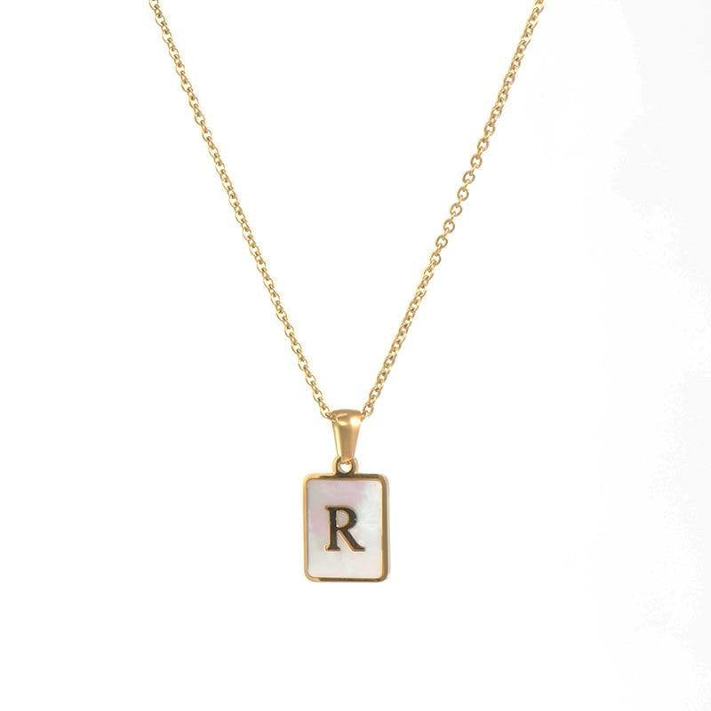 Unisex Square Letter Engraved Pendant Necklace - AM APPAREL