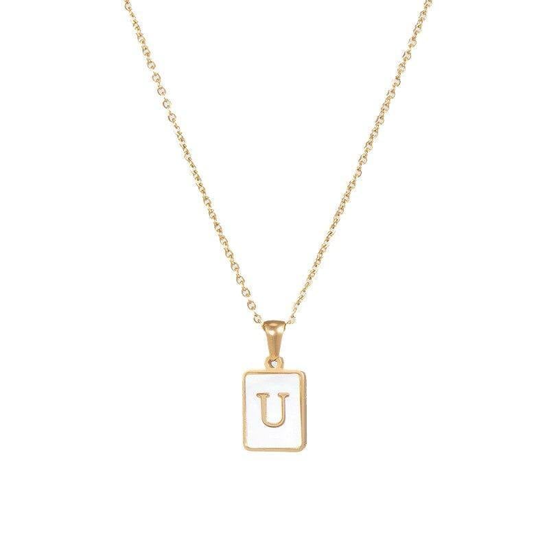 Unisex Square Letter Engraved Pendant Necklace - AM APPAREL