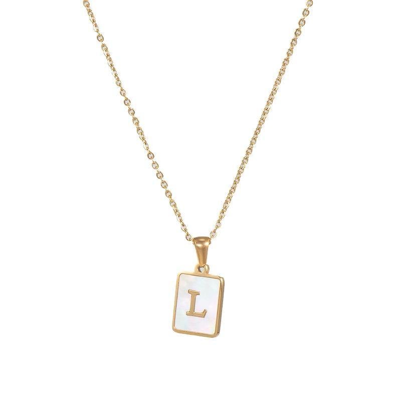 Unisex Square Letter Engraved Pendant Necklace - AM APPAREL