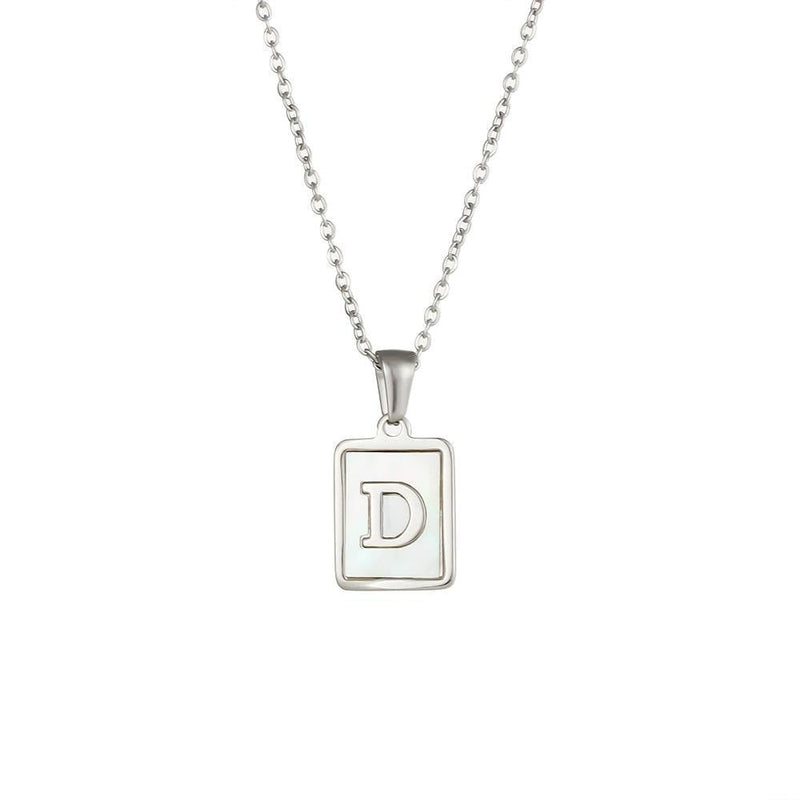 Unisex Square Letter Engraved Pendant Necklace - AM APPAREL