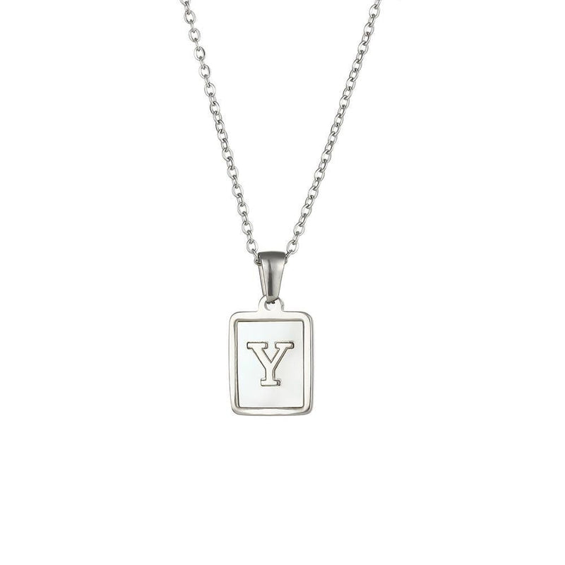 Unisex Square Letter Engraved Pendant Necklace - AM APPAREL