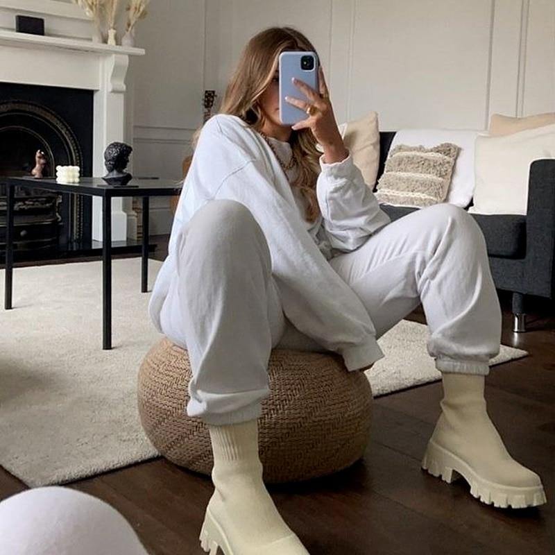 Women's Casual Thick-Soled Knitted Socks Boots - AM APPAREL