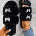 Women's Furr Slippers W/ Rhinestone Butterfly Detail - AM APPAREL