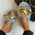 Women's Furry Slides W/ Gold Chain Detail - AM APPAREL