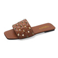 Women's PU Leather Slippers W/ Rivets Details - AM APPAREL
