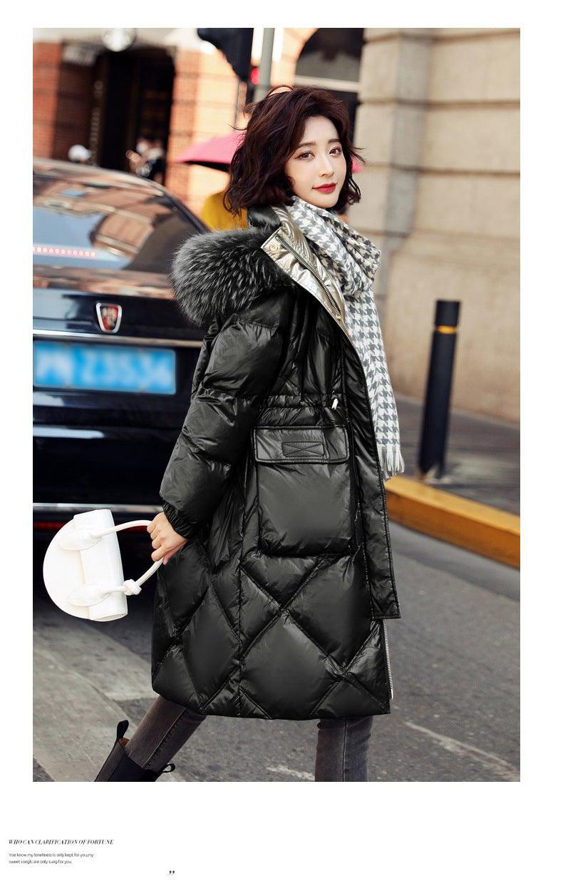 Women's Winter Fur Collar Warm Long Coat - AM APPAREL