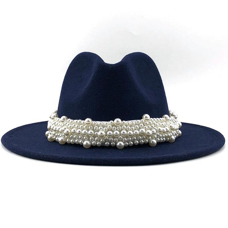 Women's Wool Jazz Fedora Hats W/ Beaded Ribon - AM APPAREL