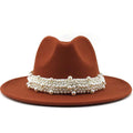 Women's Wool Jazz Fedora Hats W/ Beaded Ribon - AM APPAREL