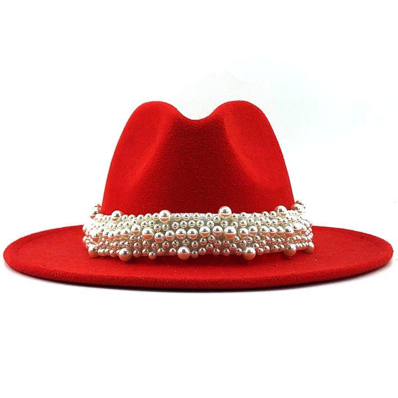 Women's Wool Jazz Fedora Hats W/ Beaded Ribon - AM APPAREL