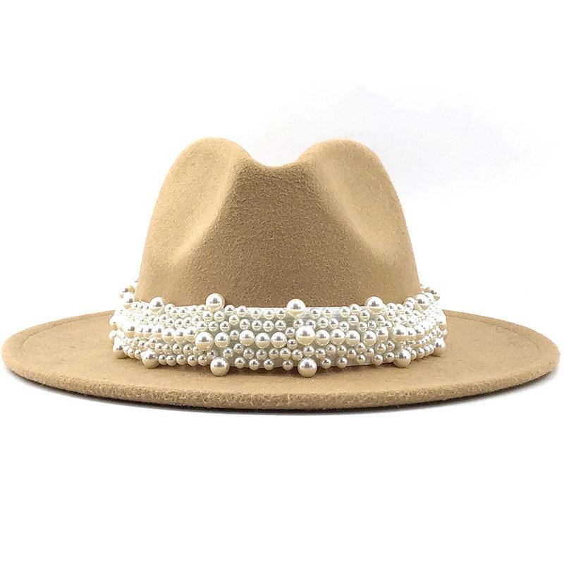 Women's Wool Jazz Fedora Hats W/ Beaded Ribon - AM APPAREL