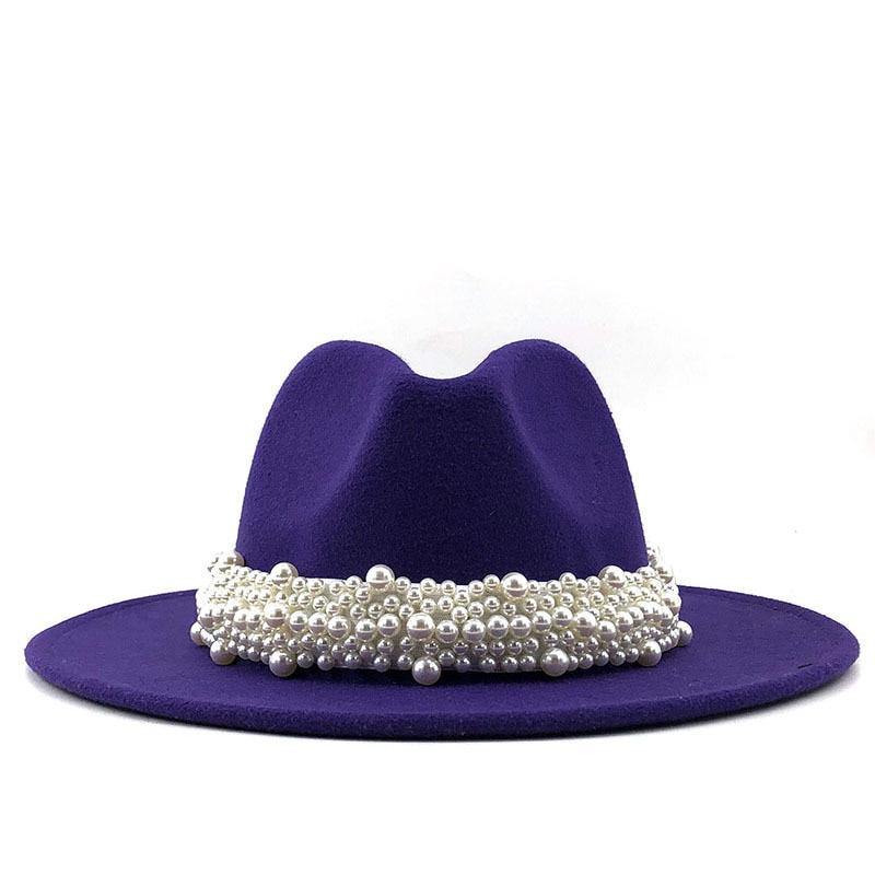 Women's Wool Jazz Fedora Hats W/ Beaded Ribon - AM APPAREL