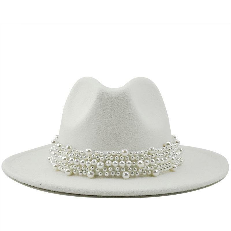 Women's Wool Jazz Fedora Hats W/ Beaded Ribon - AM APPAREL