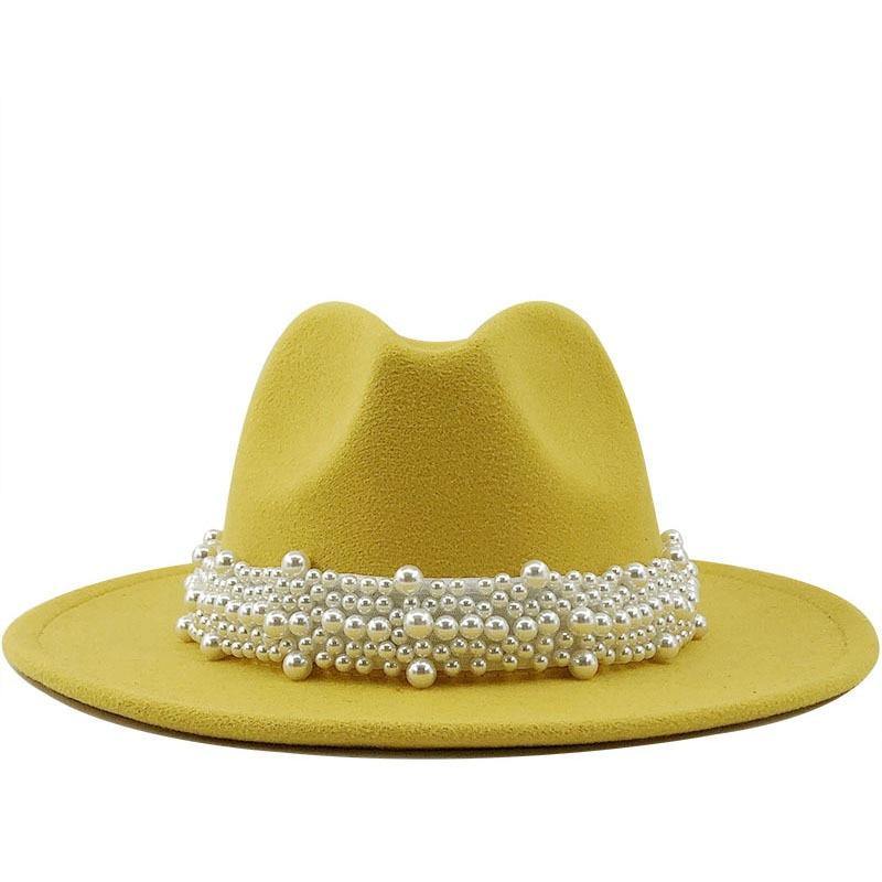 Women's Wool Jazz Fedora Hats W/ Beaded Ribon - AM APPAREL