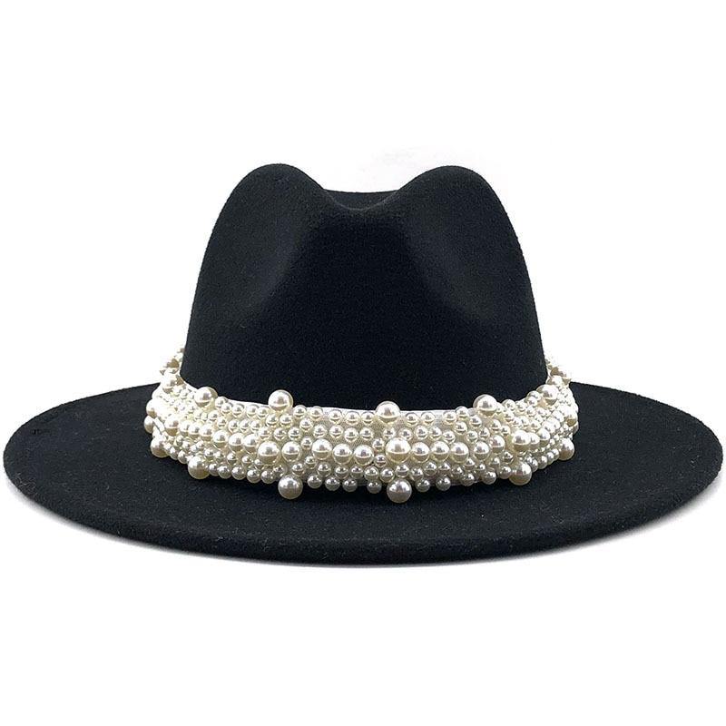 Women's Wool Jazz Fedora Hats W/ Beaded Ribon - AM APPAREL