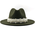 Women's Wool Jazz Fedora Hats W/ Beaded Ribon - AM APPAREL