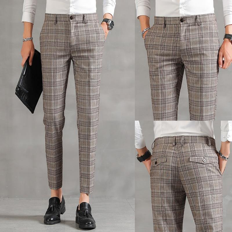 YASUG Men's Plaid Business Ankle Length Pants - AM APPAREL