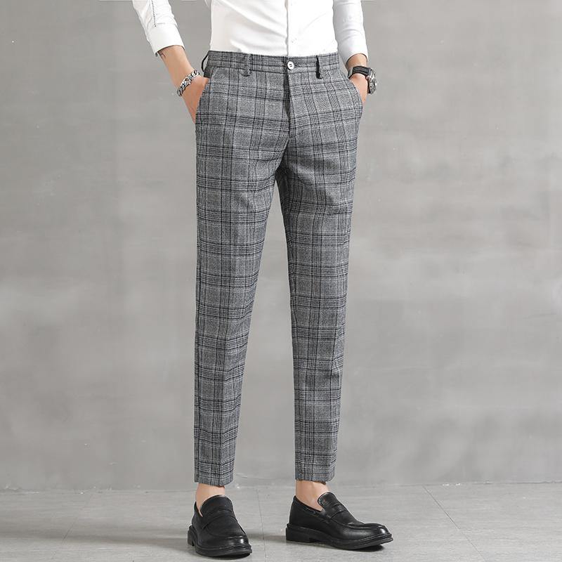 YASUG Men's Plaid Business Ankle Length Pants - AM APPAREL