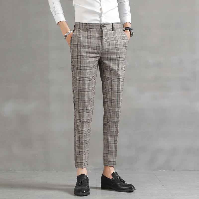 YASUG Men's Plaid Business Ankle Length Pants - AM APPAREL