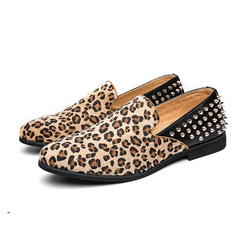 YRL Men's Rivet Leopard Moccasin Loafers - AM APPAREL